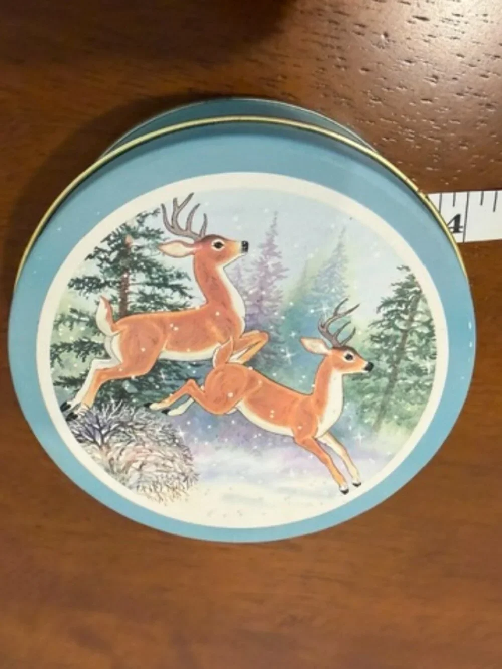 VTG JSNY Cottagecore Winter Deer Coasters 6pc Set With Tin